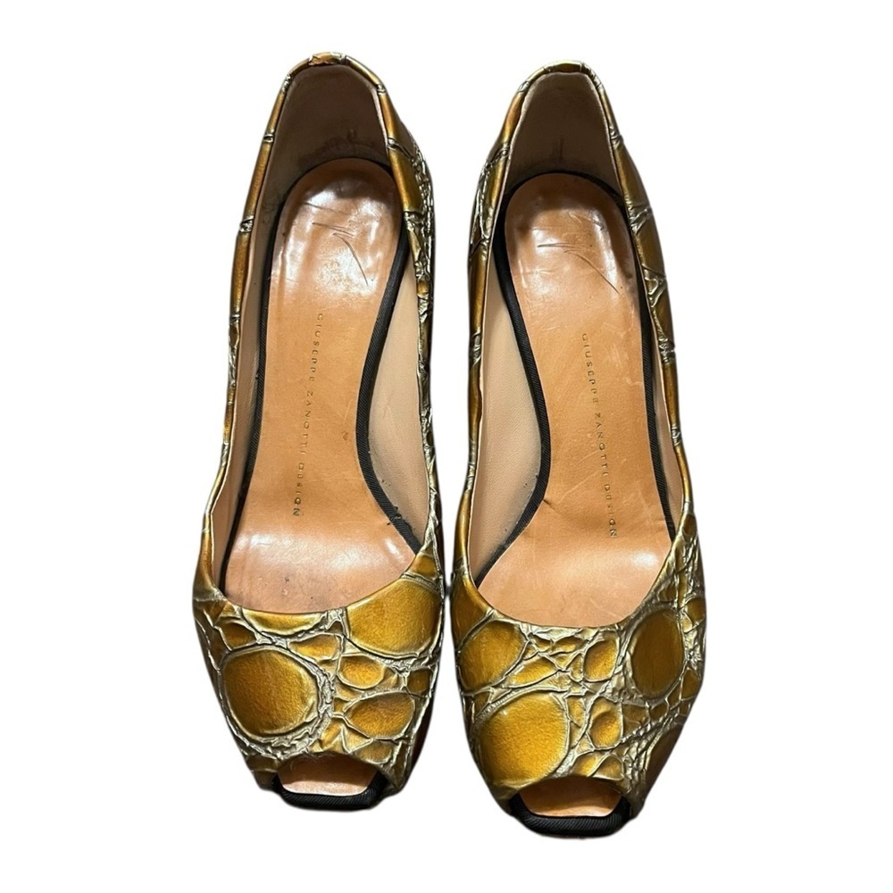 Giuseppe Zanotti Snakeskin Peep Toe Heels